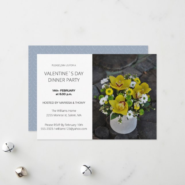 Valentine's Day Midinner Party Modern Script Photo Julkort (Fram/Back In Situ)