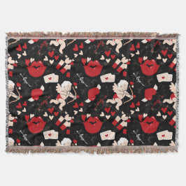 Valentines day mönster mot svart bakgrund filt