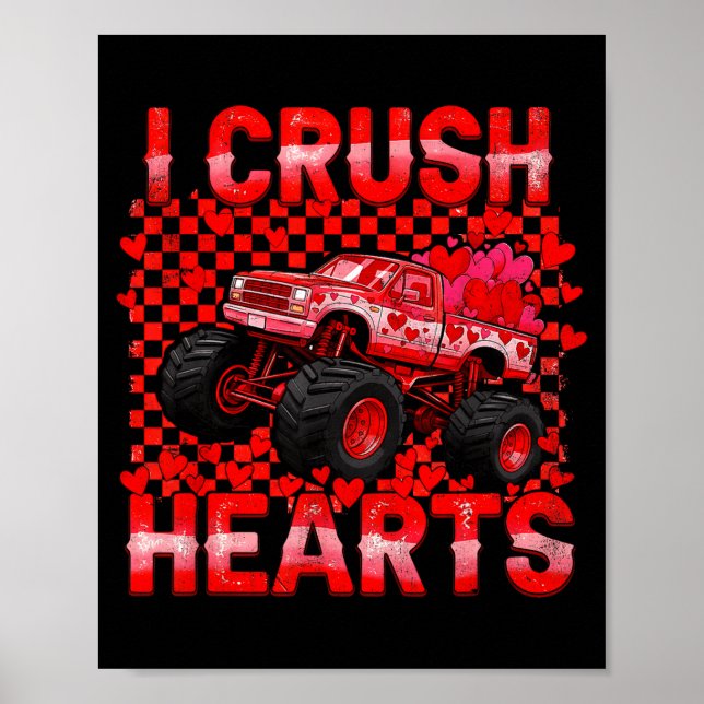 Valentines Day Monster Truck Crush Hearts Toddler  Poster (Framsidan)