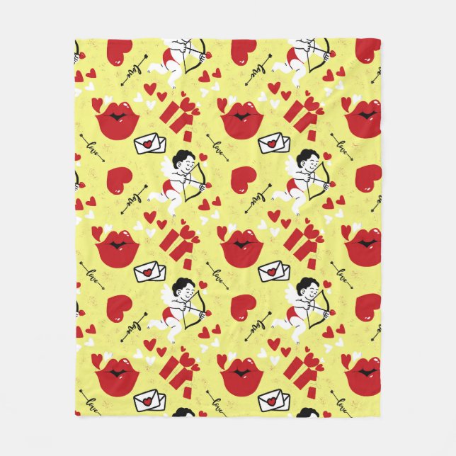 Valentines day mönster vid gulten fleecefilt (Framsidan)