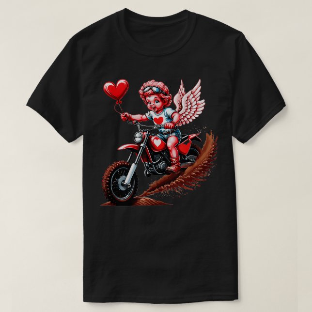Valentines day Motocross Älskare Funny Cupid Bike  T Shirt (Design framsida)