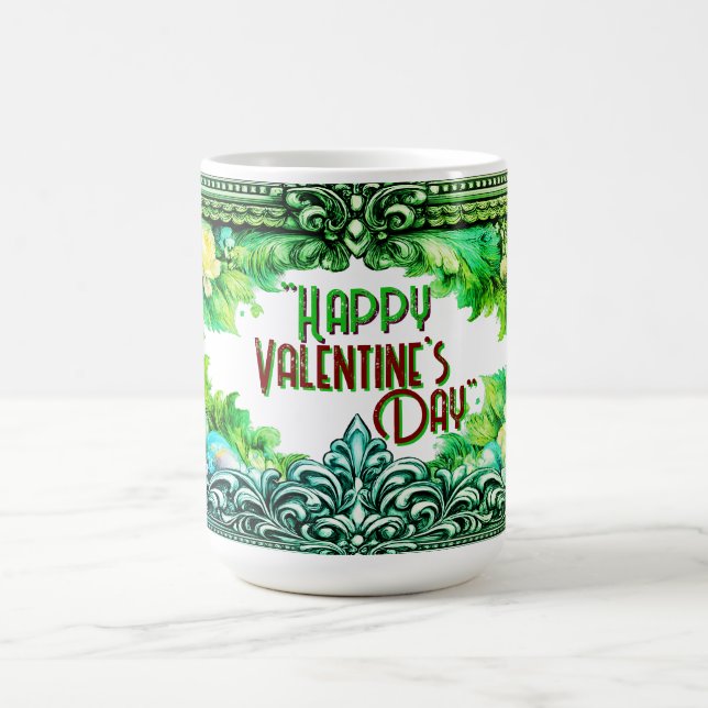 Valentine's Day Mugs Green Floral Design Kaffemugg (Center)