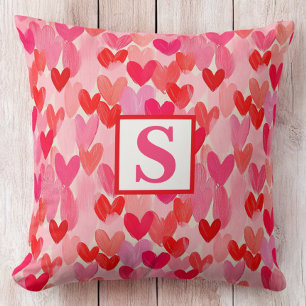 Valentines day Multi Hearts Mönster Kärlek Monogra Kudde