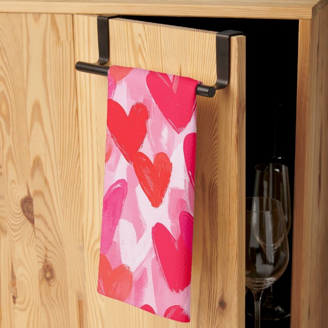 Valentines day Multi Hearts Mönster Kärlek Rosa Kökshandduk (Thirds Fold)