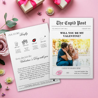 Valentines day Newspaper our Kärlek Story Rosa Läp Inbjudningar