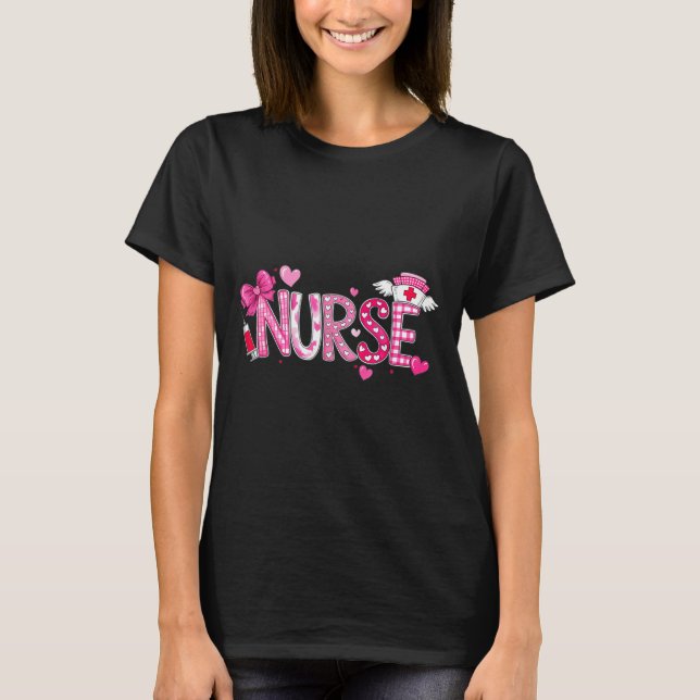 Valentines Day Nurse Graphic Nk Patterns For Woman T Shirt (Framsida)