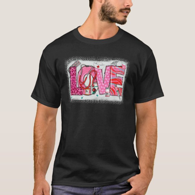 Valentines Day Nurse Heart Pink Leopard Nursing Sc T Shirt (Framsida)