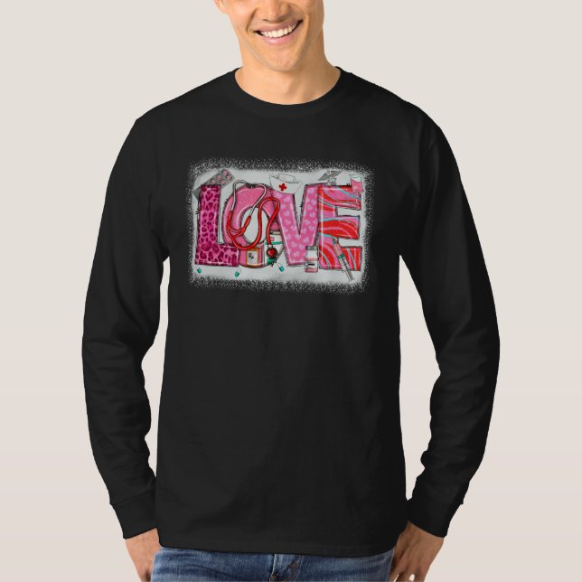 Valentines Day Nurse Heart Pink Leopard Nursing Sc T Shirt (Framsida)