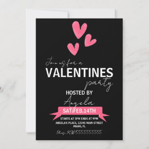 Valentines Day Party Evenemang Rosa Svart Inbjuda Inbjudningar