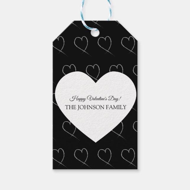 Valentines day Party Hand plockade Hearts White Gr Presentetikett (Framsidan)