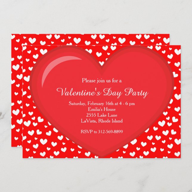 Valentines day Party Heart Inbjudningar (Fram/baksida)