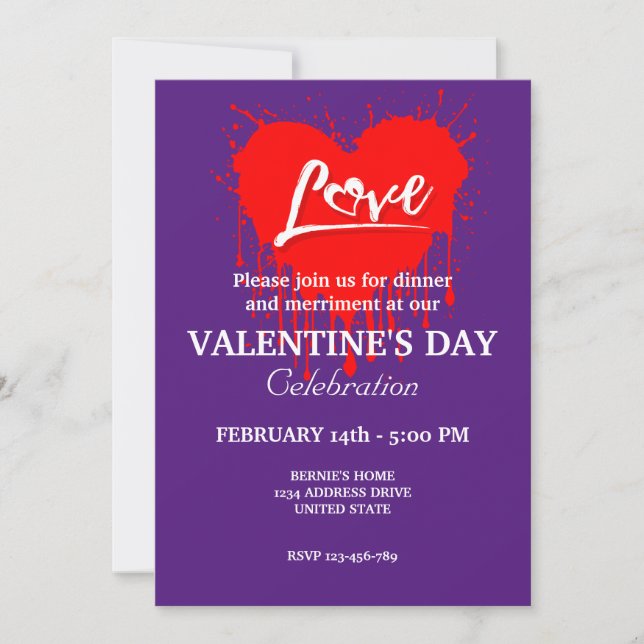 VALENTINES DAY PARTY MED RED HEART KÄRLEK INBJUDNINGAR (Framsida)