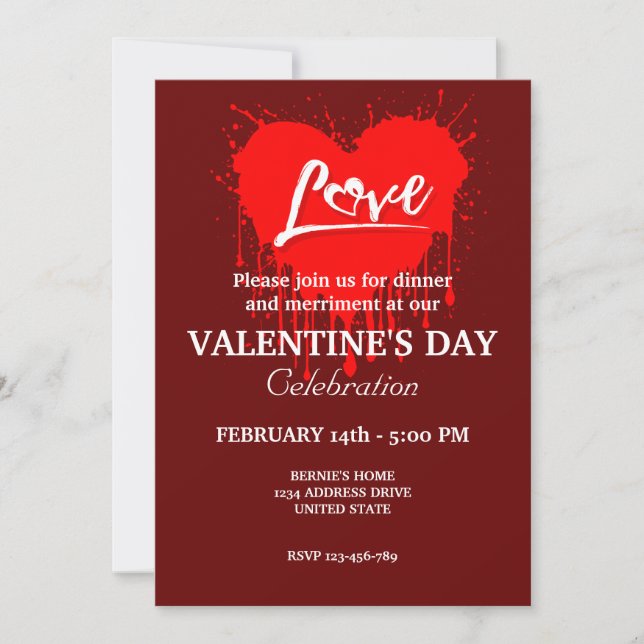 VALENTINES DAY PARTY MED RED HEART KÄRLEK INBJUDNINGAR (Framsida)