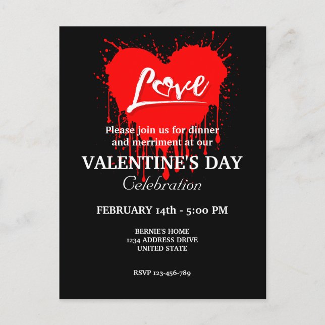 VALENTINES DAY PARTY MED RED HEART KÄRLEK VYKORT (Framsida)