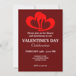 VALENTINES DAY PARTY MED RÖTT KOPPLHJÄRTA INBJUDNINGAR