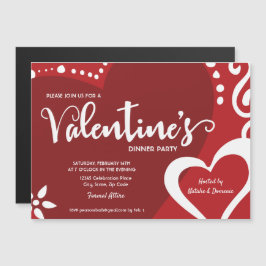 Valentines day Party Red and white Modern Heart Magnetisk Inbjudningskort