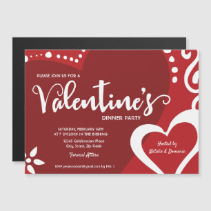 Valentines day Party Red and white Modern Heart Magnetisk Inbjudningskort