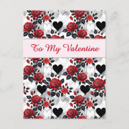 Valentine's Day Patterned Roses and Hearts Vykort