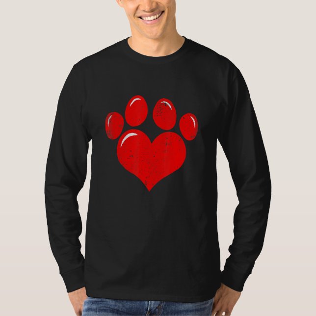 Valentine's Day Paw Print Heart Dog Cat Owner Cute T Shirt (Framsida)
