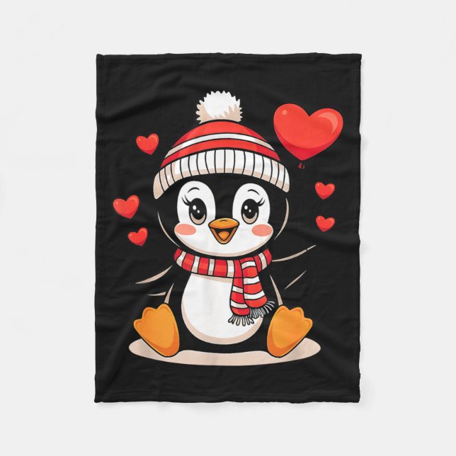 Valentine's Day Penguin Heart Balloon Cute  Fleecefilt (Framsidan)