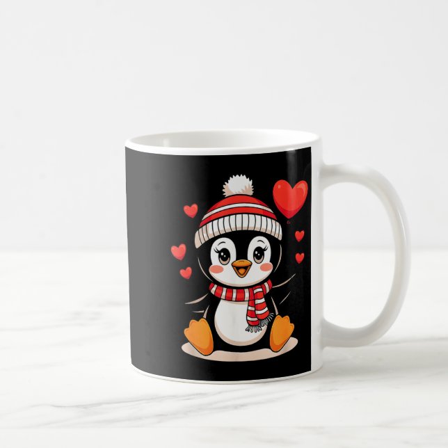 Valentine's Day Penguin Heart Balloon Cute  Kaffemugg (Höger)