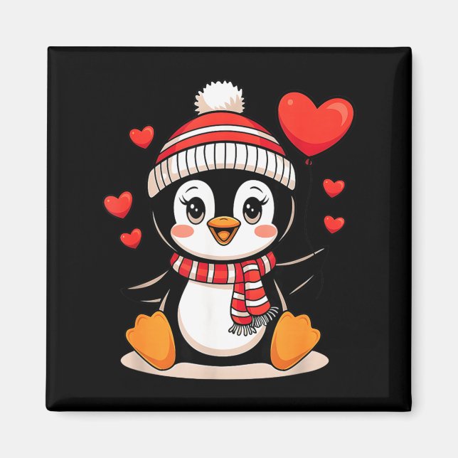 Valentine's Day Penguin Heart Balloon Cute  Magnet (Framsidan)