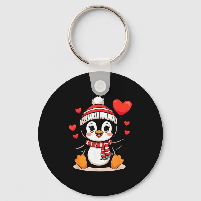 Valentine's Day Penguin Heart Balloon Cute  Nyckelring (Framsida)