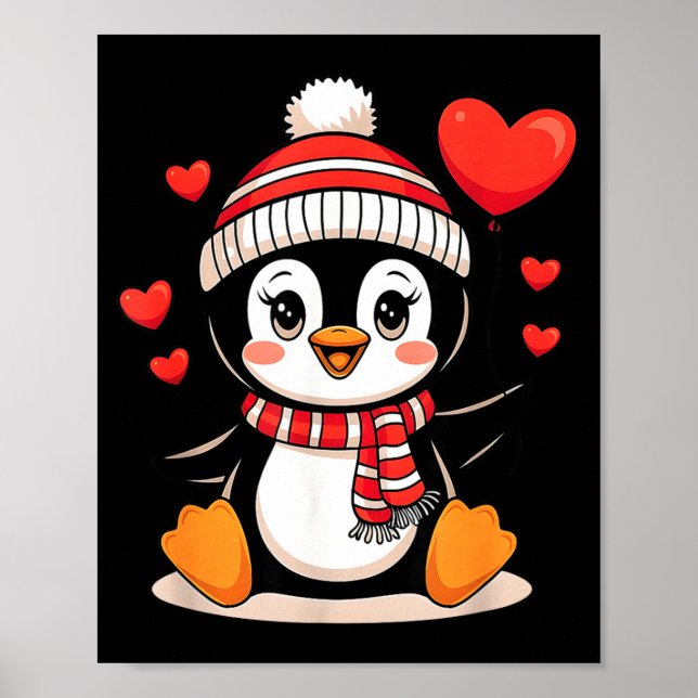 Valentine's Day Penguin Heart Balloon Cute  Poster (Framsidan)