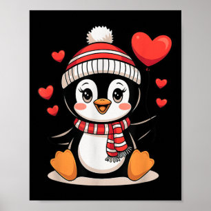 Valentines day Penguin Heart Balloon Cute Poster