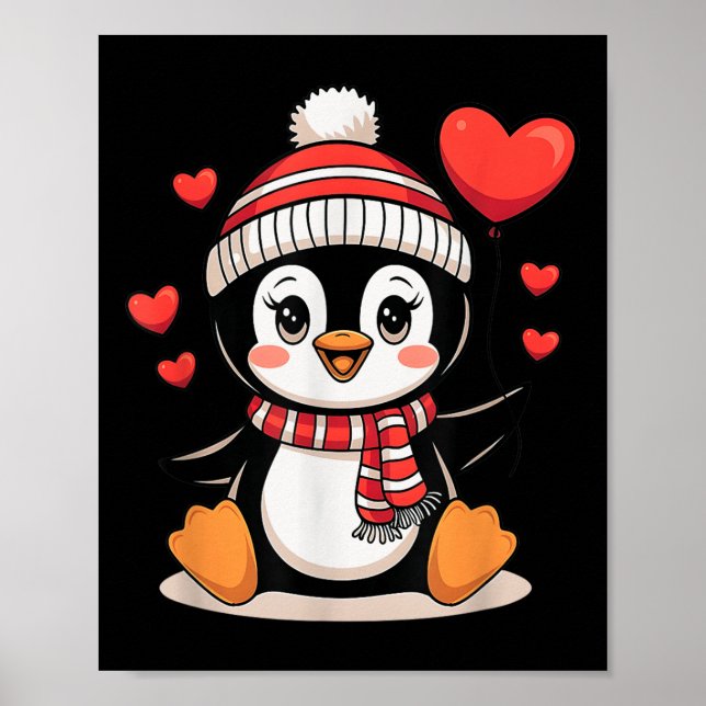 Valentines day Penguin Heart Balloon Cute Poster (Framsidan)