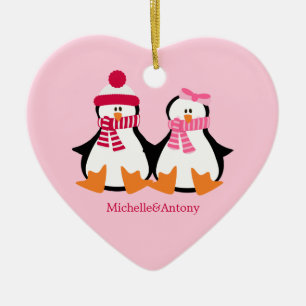 Valentines day Penguins Julgransprydnad Keramik