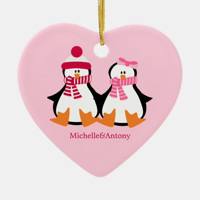 Valentines day Penguins Julgransprydnad Keramik (Framsidan)