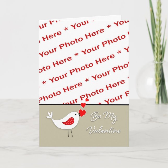 Valentine's Day Photo Card-Cute Bird with Hearts Helgkort (Framsida)