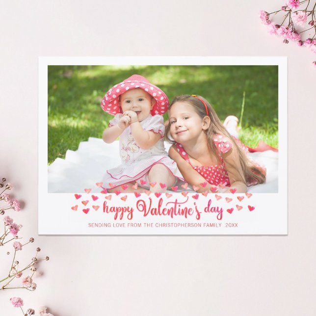 Valentine's Day Photo Watercolor Mini Hearts Julkort (Skapare uppladdad)