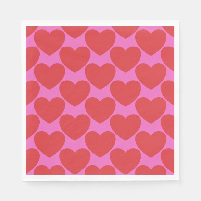 Valentine's Day Pink and Red Heart Pattern Party Pappersservett (Framsidan)