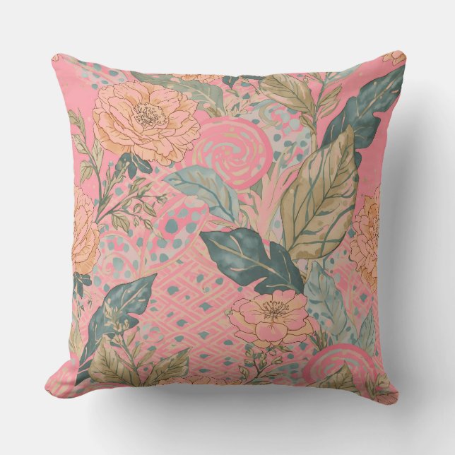 Valentines Day,Pink,Lovely Flowers,Modern, Trendy Kudde (Framsida)