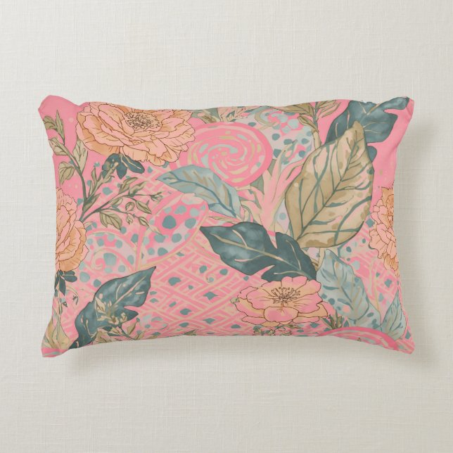 Valentines Day,Pink,Lovely Flowers,Modern, Trendy Prydnadskudde (Framsidan)