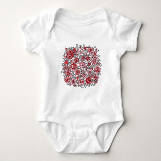 Valentine's Day Pink Red Roses Hearts Doodles  T Shirt (Framsida)