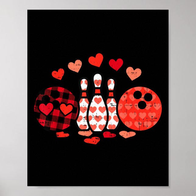 Valentines Day Plaid Bowling Valentine Srts Men Wo Poster (Framsidan)