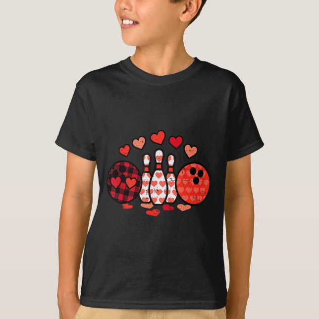 Valentines Day Plaid Bowling Valentine Srts Men Wo T Shirt (Framsida)