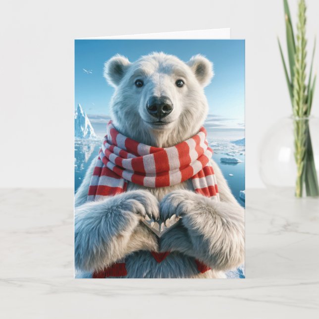 Valentine's Day Polar Bear With Heart Paws Kort (Framsida)