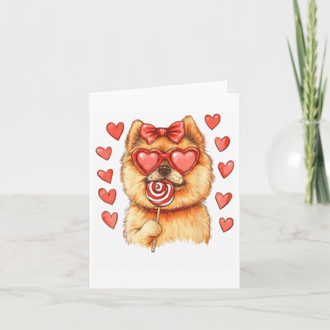 Valentines day Pommern-Hund med Lollipop Heart Kort (Framsida)