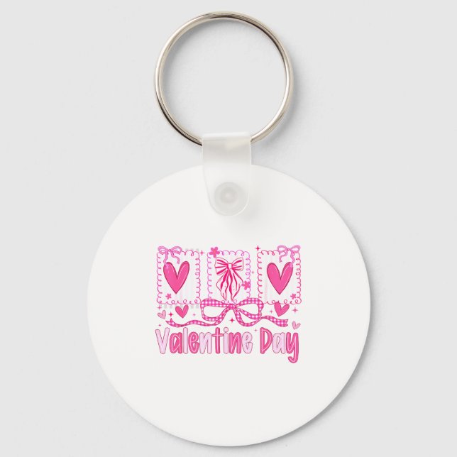 Valentines Day Preppy Hearts Coquette Bow Women Gi Nyckelring (Framsida)