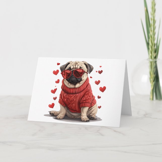 Valentines day Pug Hund Helgkort (Framsida)
