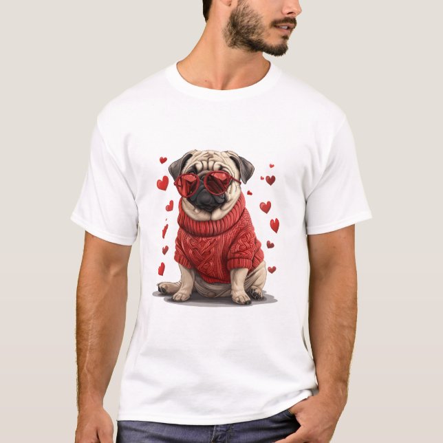 Valentines day Pug Hund T Shirt (Framsida)