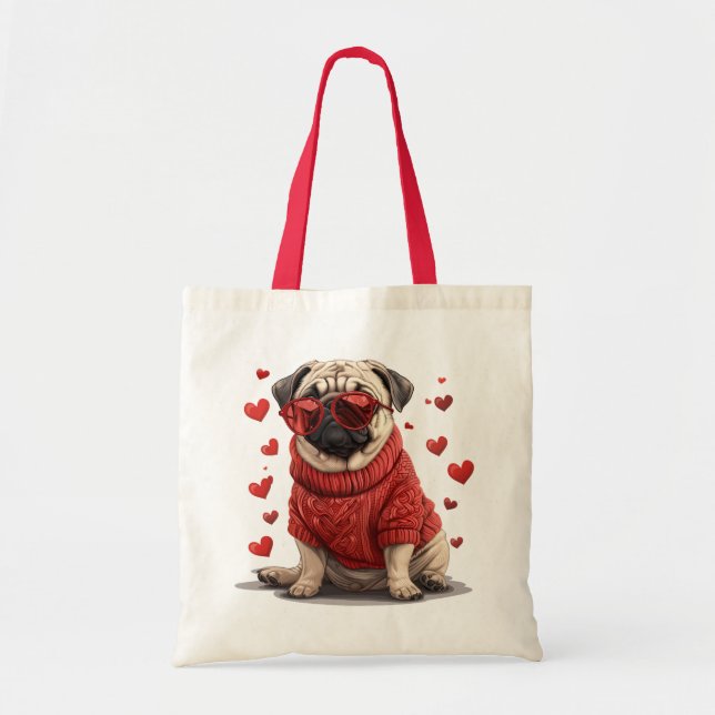 Valentines day Pug Hund Tygkasse (Framsidan)