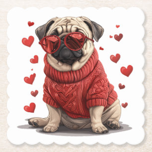 Valentines day Pug Hund Underlägg Papper
