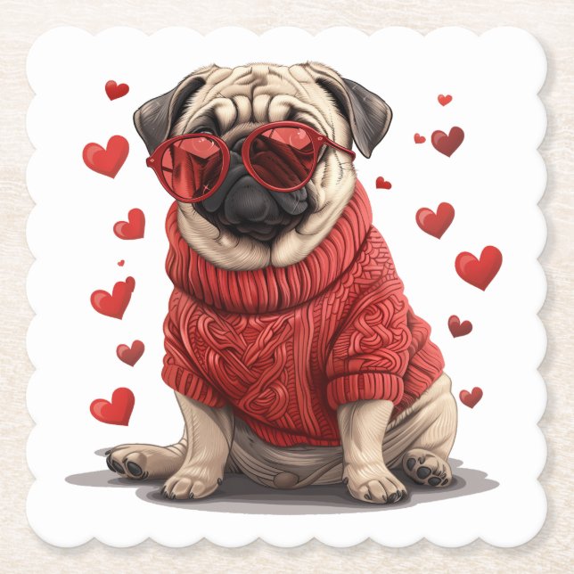 Valentines day Pug Hund Underlägg Papper (Framsida)