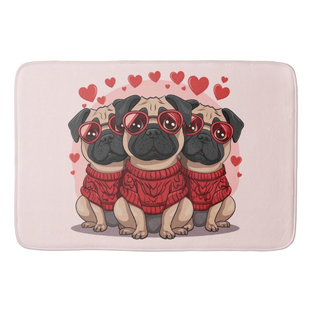 Valentines day Pug Hundar Badrumsmatta (Framsidan)