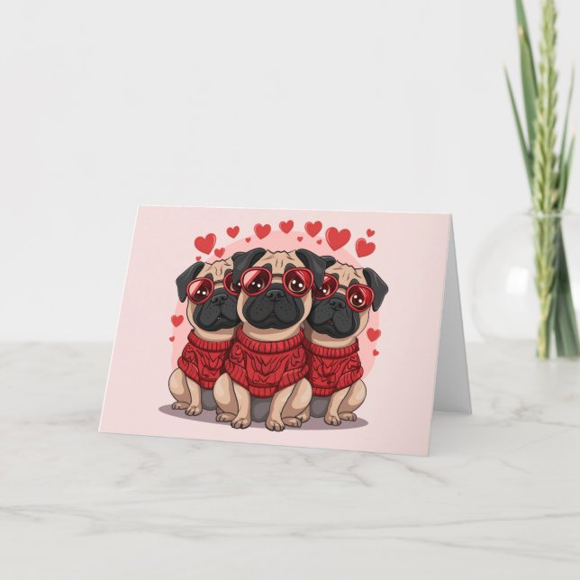Valentines day Pug Hundar Helgkort (Framsida)